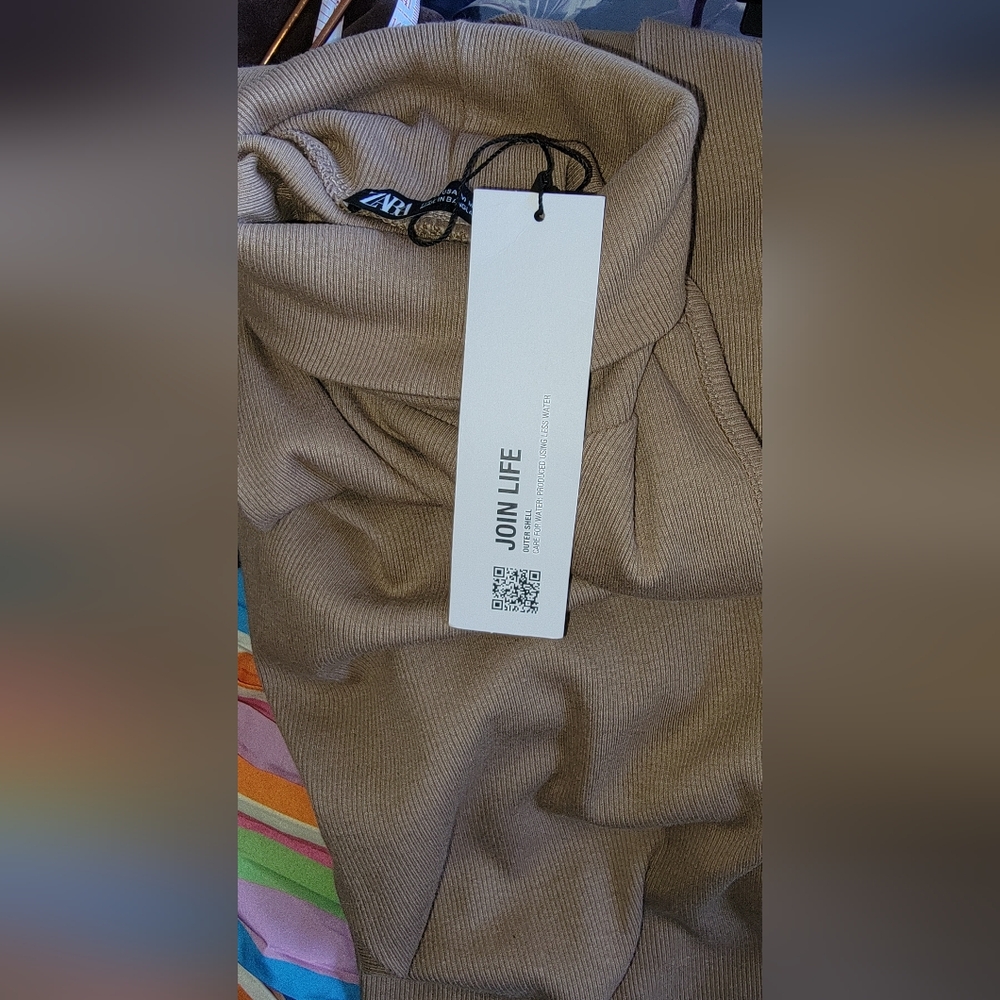 Nwt ZARA Ribbed Tan Dress Size Medium - Picture 6 of 7